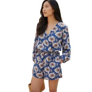 ONE CLOTHING BLUE W/PINK & WHITE FLORAL ROMPER LONG SLEEVES SZ.M EUC.
